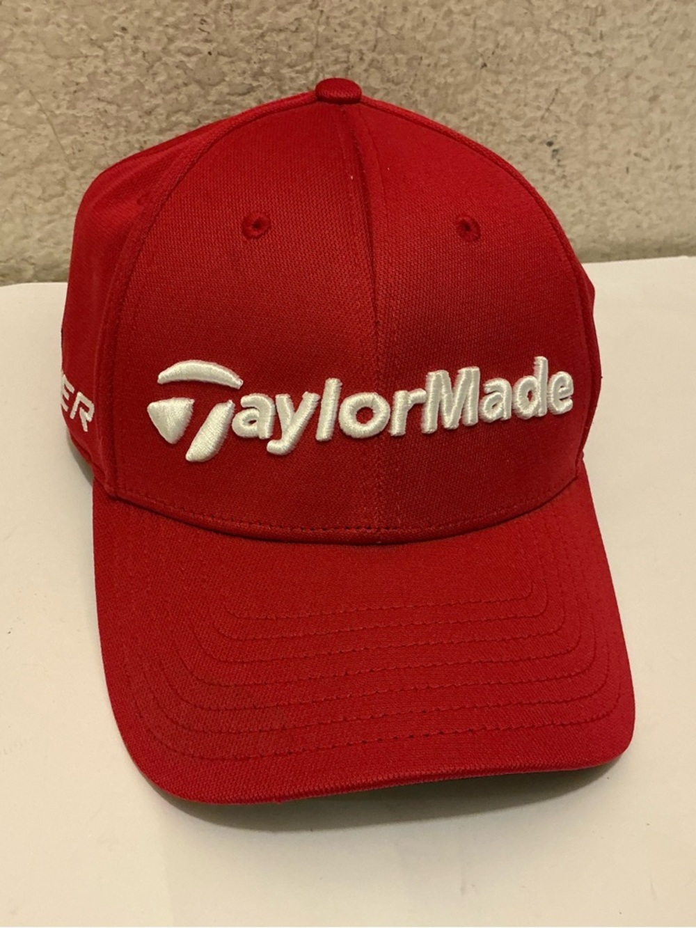 New TaylorMade Red Baseball Cap with White Logo